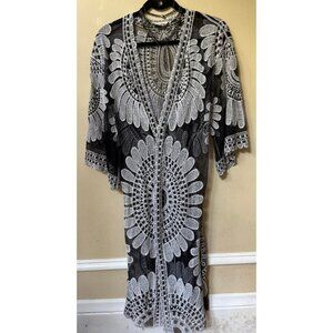Ember Women's Mesh Embroider Kimono Cover Up Sz M Whimsigoth‎ Boho Sheer